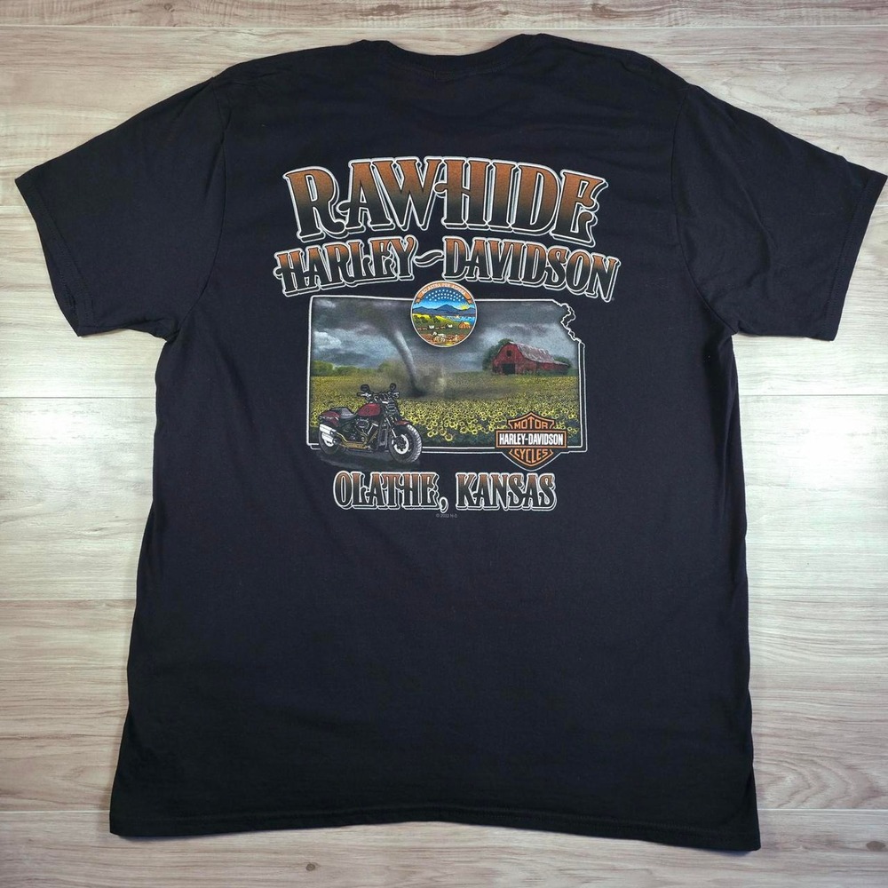Vintage Harley Davidson Olathe Kanas Rawhide Graphic Tee Shirt